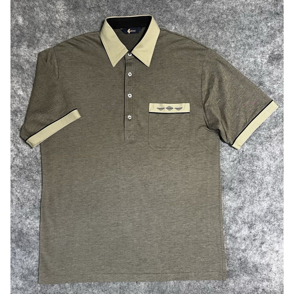 Gabicci Polo Shirt Mens L Green Contrasting Collar Business Casual Retro Style
